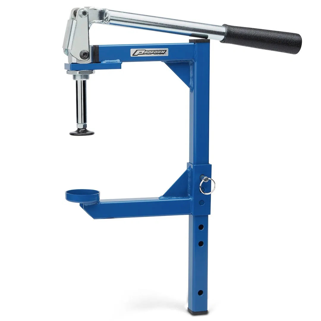 66832 – PROFORM Valve Spring Compressor, Universal With Cylinder heads On Work Stand Manual Press